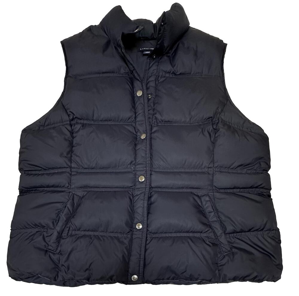 LANDS END Quilted Down/Feather Puffer Vest Women Sz 2XL 20/22 Navy Snap Front